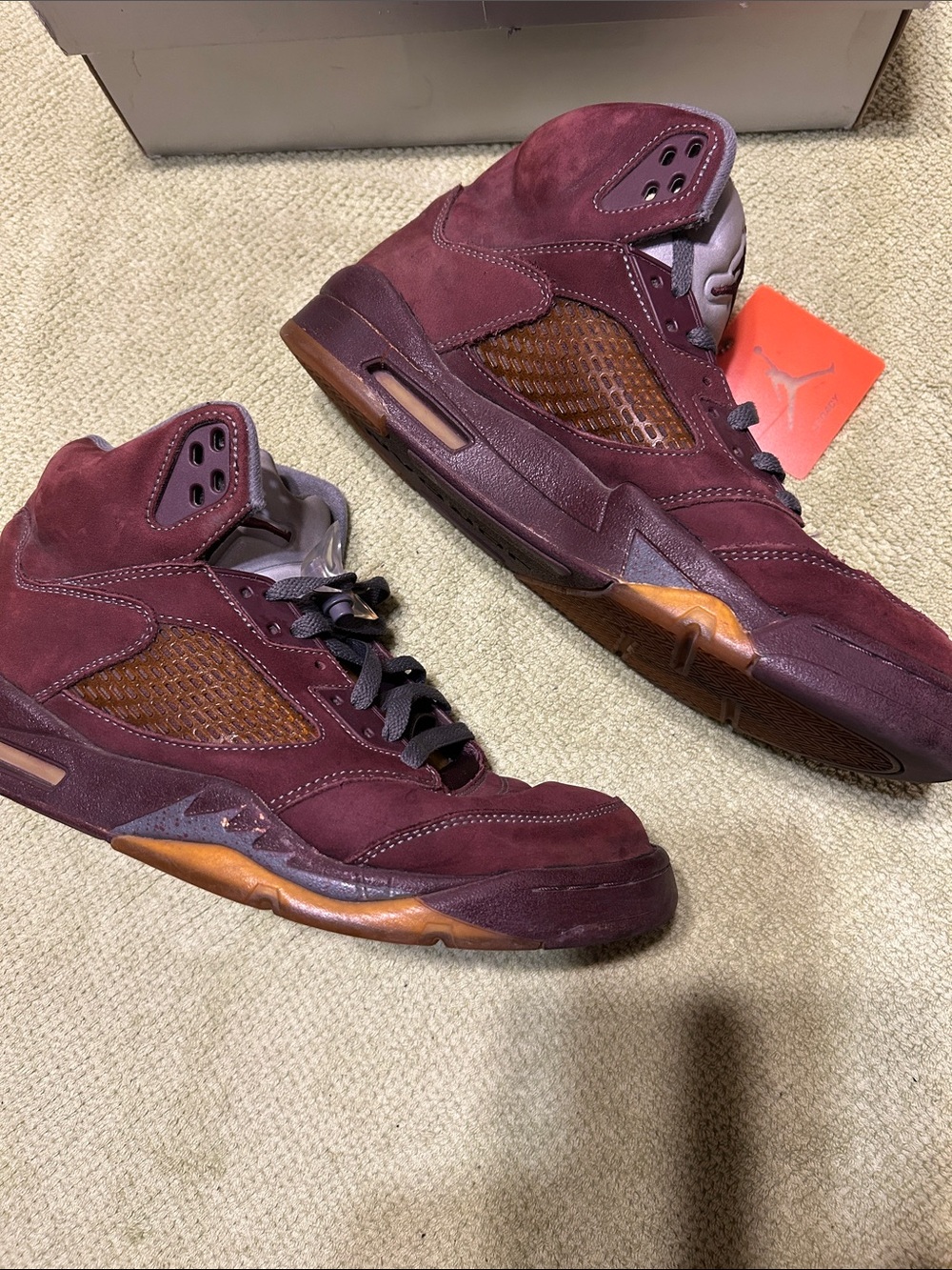Air Jordan 14 Retro Men's Burgundy Suede High-Top Sneakers with Brown Accents - Picture 6 of 8
